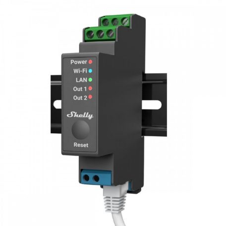 Shelly PRO 2 DIN-sínre szerelhető, 2 áramkörös, WiFi + Ethernet kompatibilis okosrelé, feszültségmentes kapcsolásra is