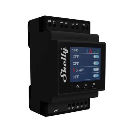 Shelly Pro 4PM fogyasztásmérős WiFi+LAN okosrelé, DIN-sínre szerelhető