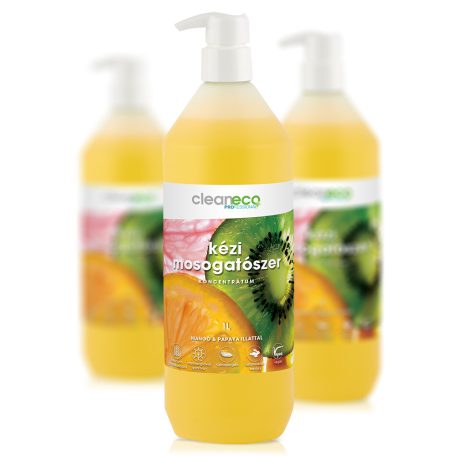 CLEANECO Kézi Mosogatószer koncentrátum - mangó & papaya illattal 1L - pumpával - újrahasznosítható csomagolásban