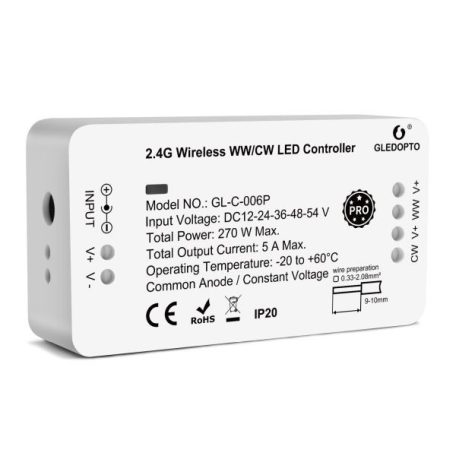 Gledopto Zigbee Pro WW/CW (CCT) LED vezérlés (Zigbee+RF) 12V / 24V / 36V / 48V / 54V DC