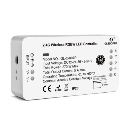 Gledopto Zigbee Pro RGBW LED vezérlés (Zigbee+RF) 12V / 24V / 36V / 48V / 54V DC