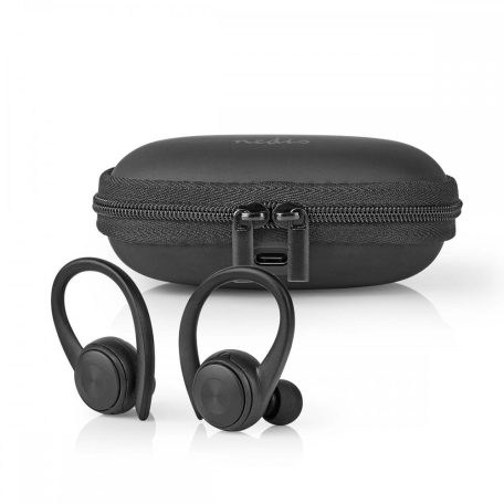 Teljesen vezeték nélküli fülhallgató Bluetooth® | Maximális akkumulátor lejátszási idő: 4 hrs | Nyomás Vezérlés | Töltő tok | Beépített mikrofon | Hangvezérlés támogatás | Fül akasztók | Fekete