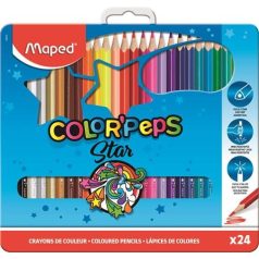   Színes ceruza készlet, háromszögletű, fém doboz, MAPED "Color'Peps", 24 különböző szín