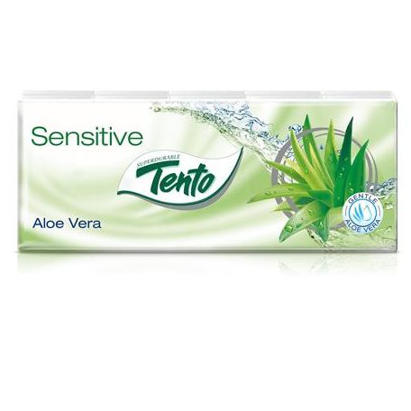 Papír zsebkendő, 3 rétegű, 10x10 db, TENTO "Family", aloe vera
