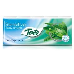   Papír zsebkendő, 3 rétegű, 10x10 db, TENTO "Family", eukaliptuszolaj
