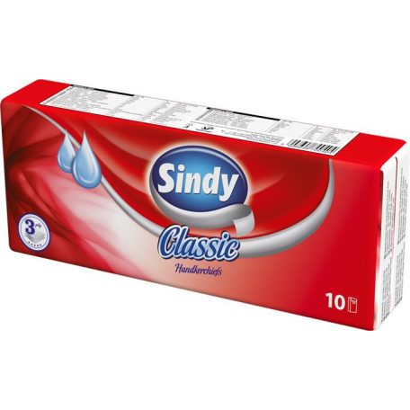 Papír zsebkendő, 3 rétegű, 10x10 db, "Sindy", classic