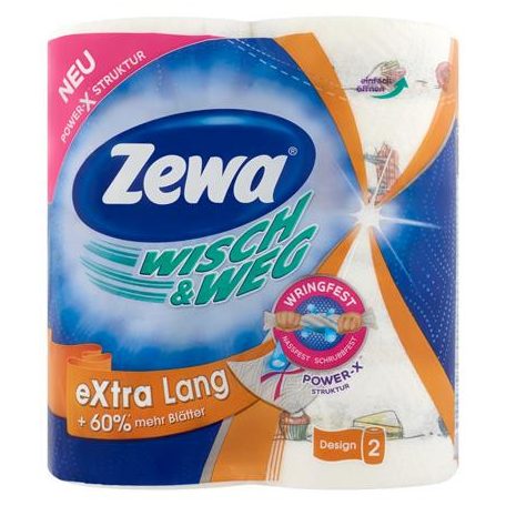ZEWA Háztartási papírtörlő, 2 rétegű, 2 tekercses,  "Wisch&Weg extra lang"