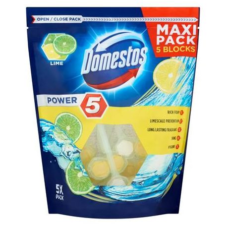 DOMESTOS WC fertőtlenítő, 5x55 g,  "Power 5", lime