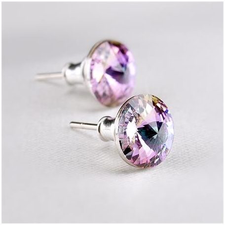 Fülbevaló, ametiszt lila SWAROVSKI® kristállyal, csúcsos, 8mm, ART CRYSTELLA®