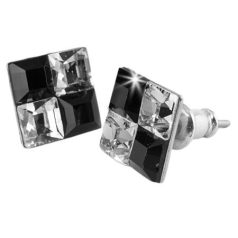   Fülbevaló, négyzet, fekete-fehér SWAROVSKI® kristállyal, 8 mm, ART CRYSTELLA®