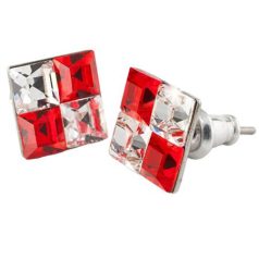   Fülbevaló, négyzet, light siam piros-fehér SWAROVSKI® kristállyal, 8mm, ART CRYSTELLA®