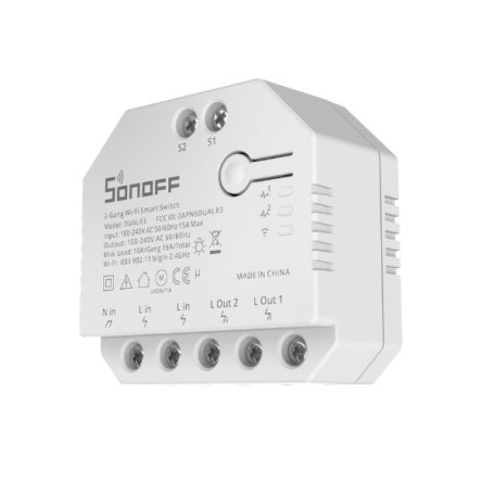 Sonoff Dual (R3) WiFi-s okosrelé, két áramkörös, fogyasztásméréssel, redőnyvezérléssel (15A)