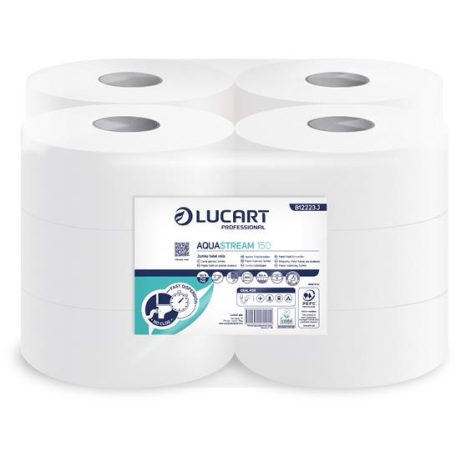 LUCART Toalettpapír, 2 rétegű, nagytekercses, 150 m,  19 cm átmérő, LUCART "Aquastream 150", fehér