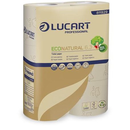LUCART Toalettpapír, 3 rétegű, kistekercses, 27,5 m, LUCART "EcoNatural 6.3" barna